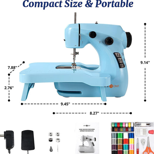 Mini Sewing Machine for Beginners + Extension Table + 42 Pcs Sewing Set +Neddle Threadar+4pcs Metal Bobbins