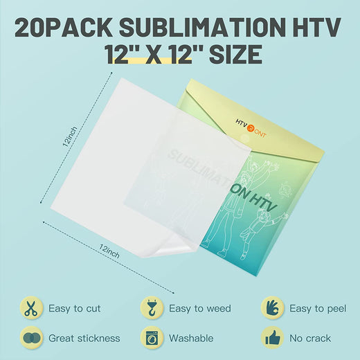 HTVRONT Sublimation Vinyl for Cotton Shirts - 10 Pack 12x12 Matte Clear  HTV Vinyl for Sublimation - Wash Durable Clear Dye Sub HTV