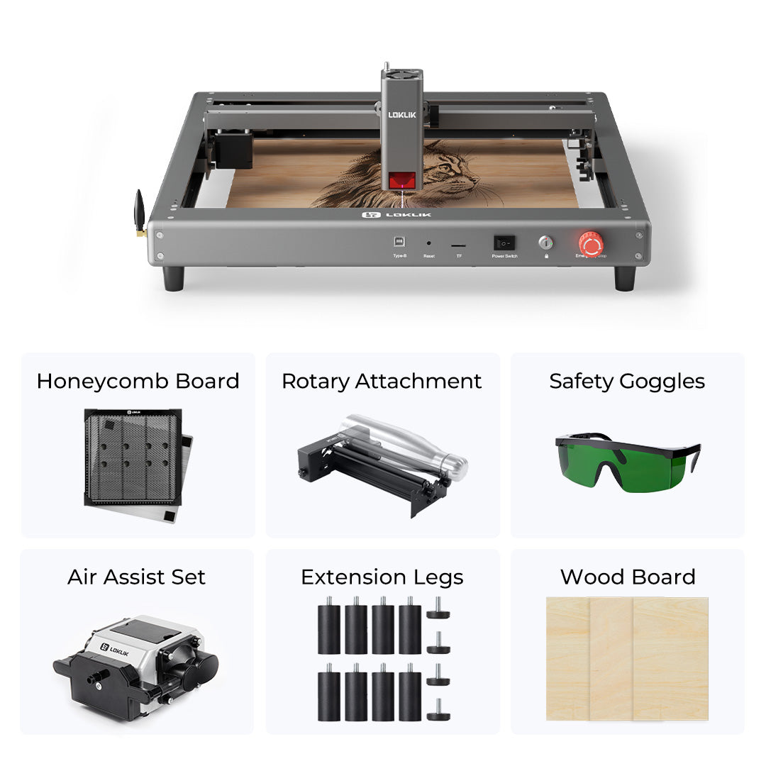 laser engraving machine with accessories on a white background