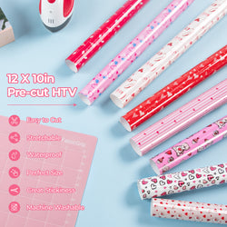 Valentine's Day Heat Transfer Vinyl - 13 Pack Patterned HTV（12 × 10in）