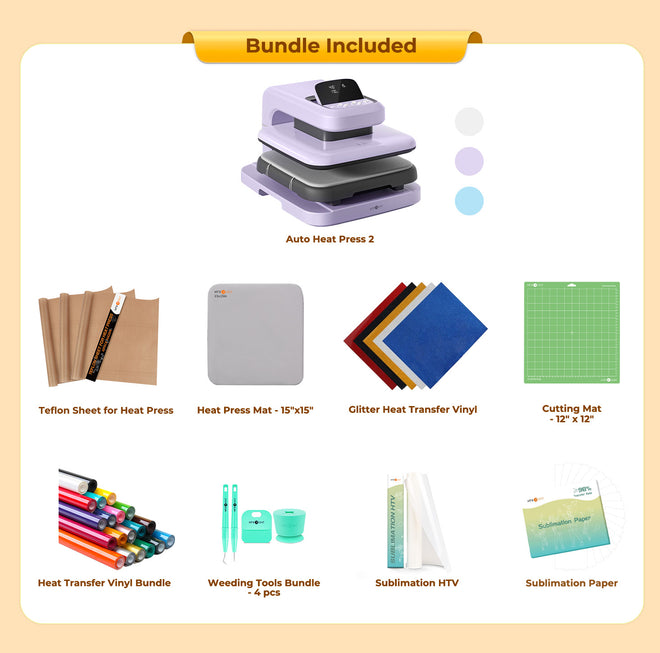 HTVRONT Auto Heat Press 2 - Digit 120V, Ultimate Premium Kit - Lavender Purple