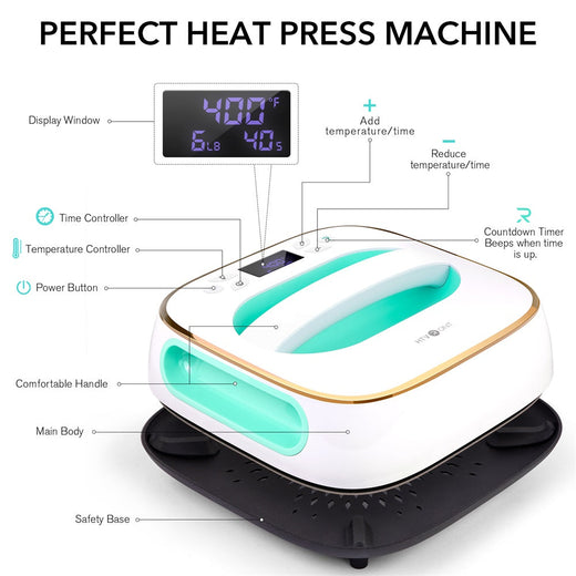 [HTV Bundle]Easy Heat Press Machine - 10"X10"+ (20rolls HTV vinyl-20colors + Heat Press Mat ≥$75)