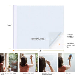 Window Privacy Film - Non Adhesive Frosted Glass (17.5"×6.5ft, Matte White)