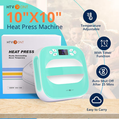 HTVRONT T shirt Heat Press Machine 10"X10" for T Shirts, Portable Heat Press  - Heat Up Fast & Distribute Heat Evenly (Light Green)