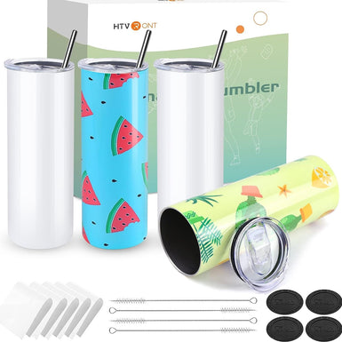 4 Pack Sublimation Tumbler Blank with Sublimation Paper -  Skinny Straight - 20 OZ