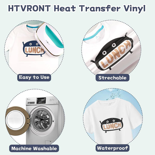 Black HTV Heat Transfer Vinyl : 10 Pack 12x10 Sheets, Iron on Vinyl for  Cricut & Silhouette Cameo for DIY T-shirts 