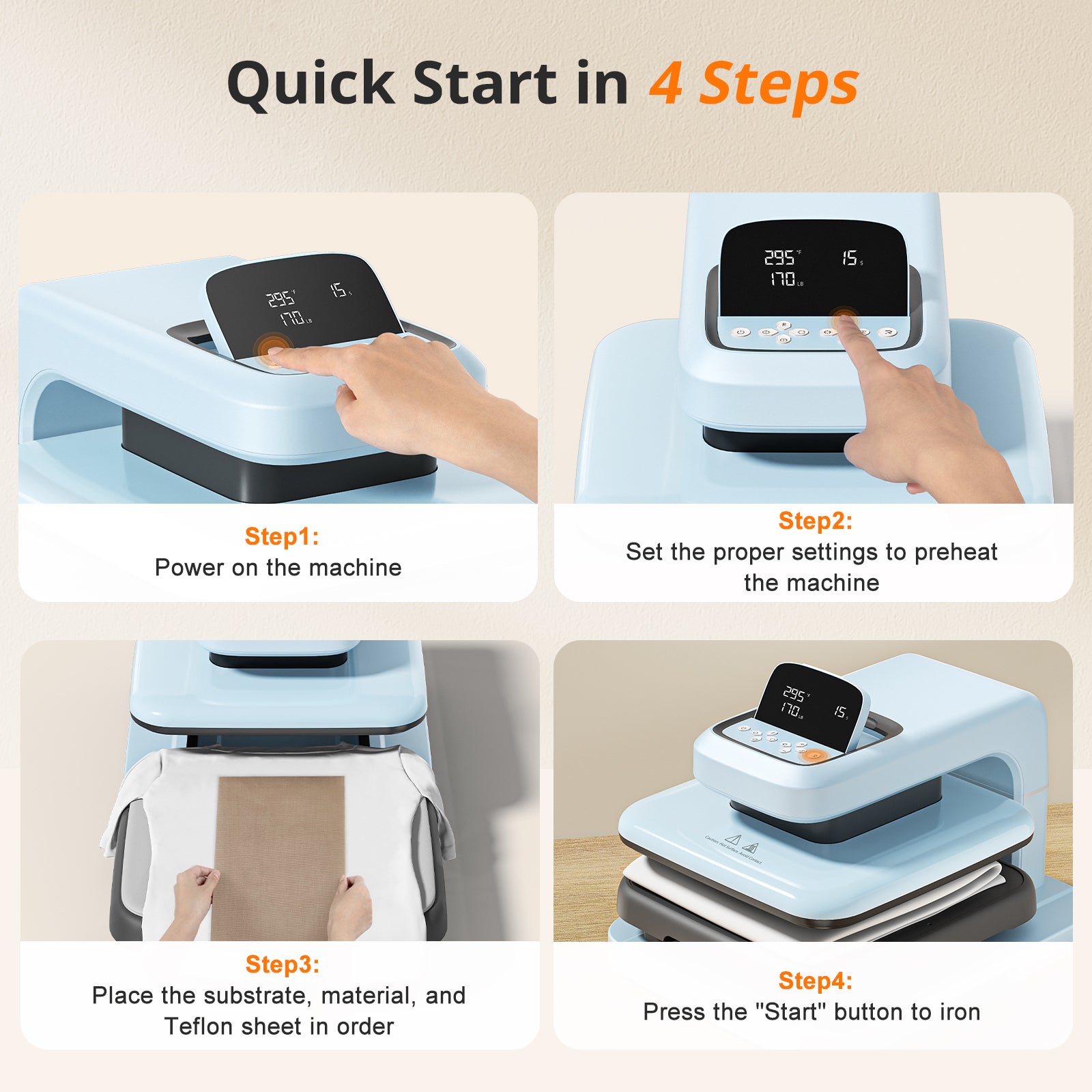 4 steps for heat pressinh by auto heat press 2