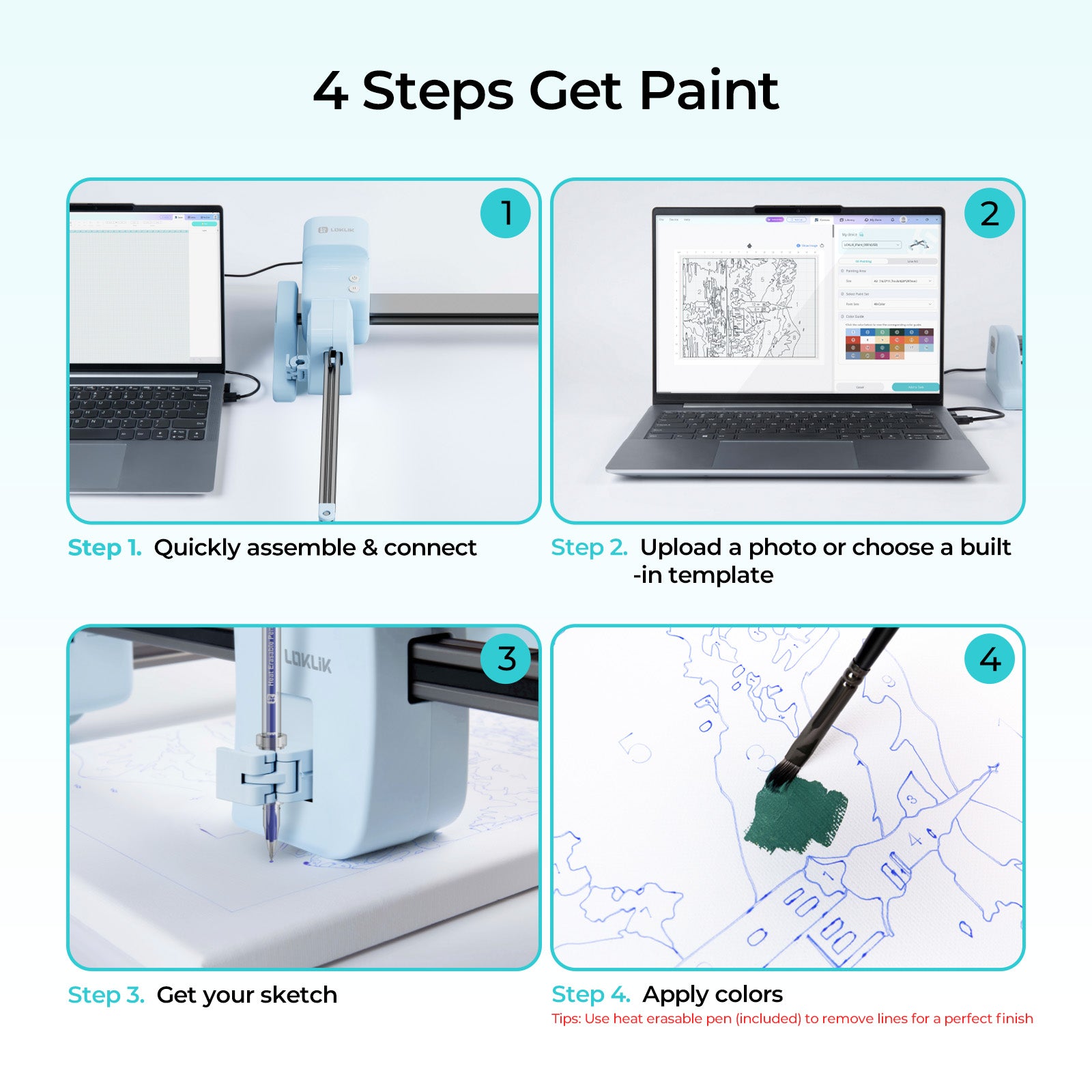 LOKLiK-HTVRONT iPaint | AI-Powered Painting Machine, Professional Kit - Bubble Blue