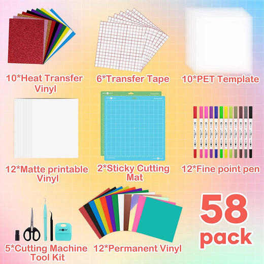 Heat Press Accessories Bundle for Starter - 58pcs Vinyl Kit for Crafting Makers