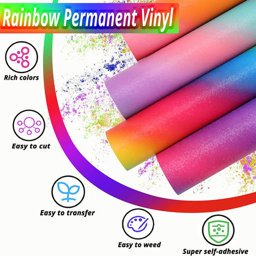 Glitter Rainbow Sparkly Pattern Shimmer Permanent Adhesive Rolls- 12"x 5FT