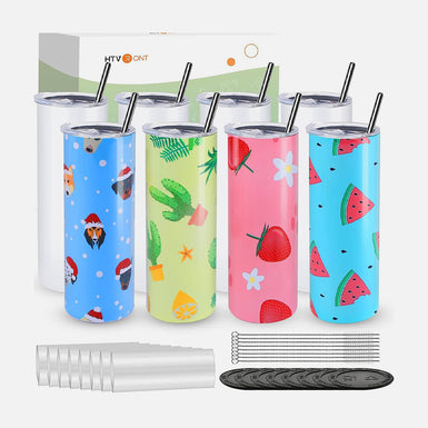 8 Pack Sublimation Tumbler Blank with Sublimation Paper -  Skinny Straight - 20 OZ