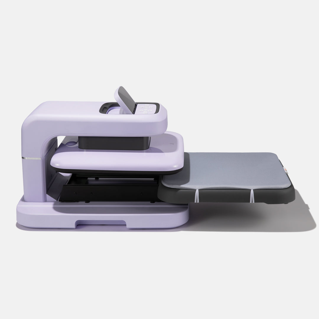 The light blue automatic hot press 2 has a pull-out base (drawer type).
