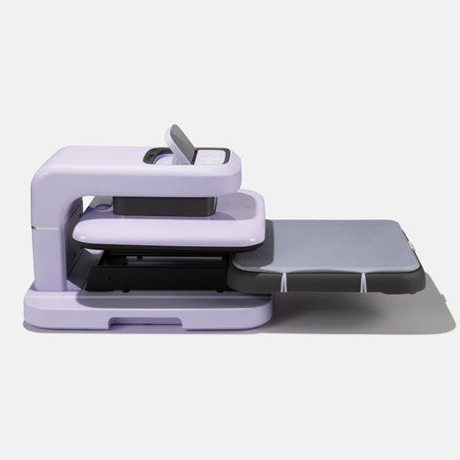 The light blue automatic hot press 2 has a pull-out base (drawer type).