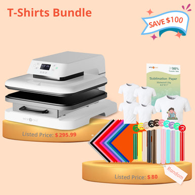 [T-Shirts Bundle] Auto Heat Press Machine 15" x 15" 110V + 5 Pcs Blank T-Shirts + Sublimation & HTV Materials Bundle≥$80