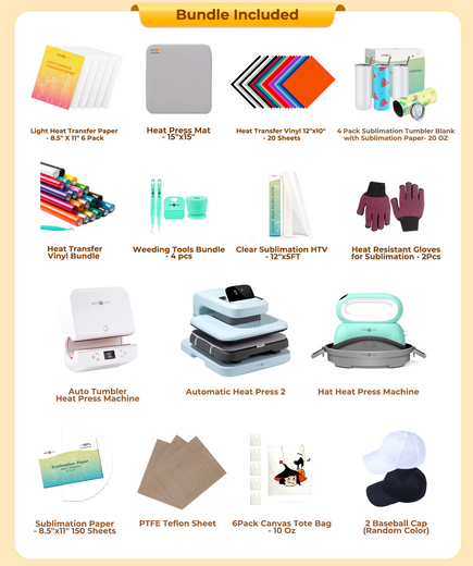 [All in one kit]HTVRONT Auto heat press 2+Tumbler press+Manual Hat Press+All in One Bundle