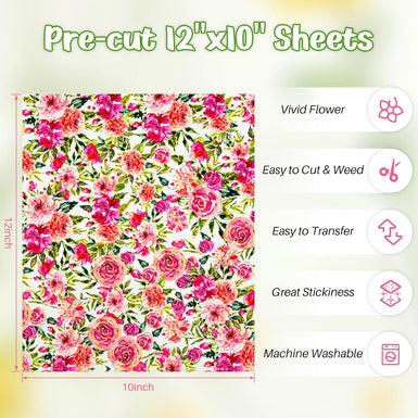 Floral Patterned Heat Transfer Vinyl Bundle - 12"x10" 10 Sheets
