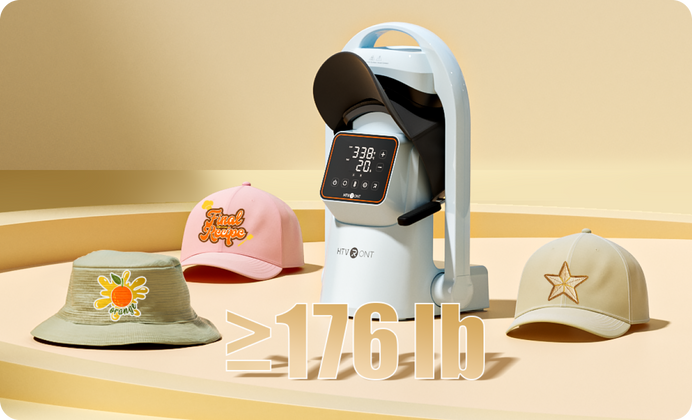 The A300 automatic cap heat press can achieve pressure exceeding 176 pounds.