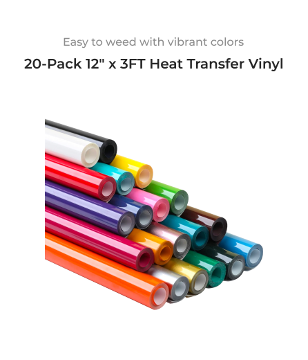 Heat transfer vinyl in 24 colors available for hat press