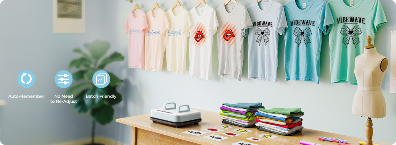 The H10 Portable T Shirt Press has an automatic memory function, eliminating the need to repeatedly set parameters, making it convenient for batch heat-pressing of T-shirts and sweatshirts.