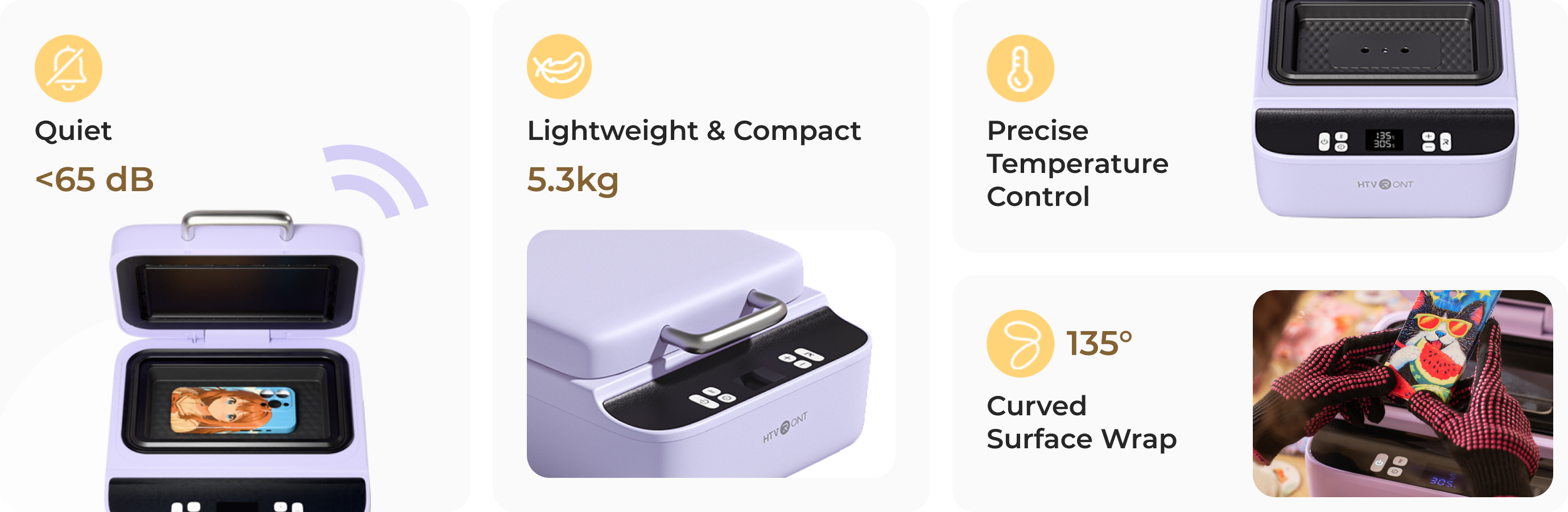 With an operating noise level below 65 decibels, the entire machine is lighter and allows for precise control of temperature and time.