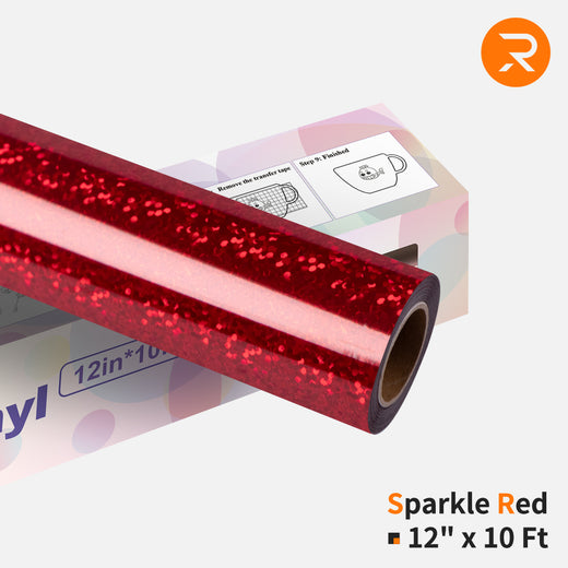 HTVRONT Holographic Sparkle Adhesive Vinyl Roll - 12 x 10 ft (3 Colors), Glitter Red