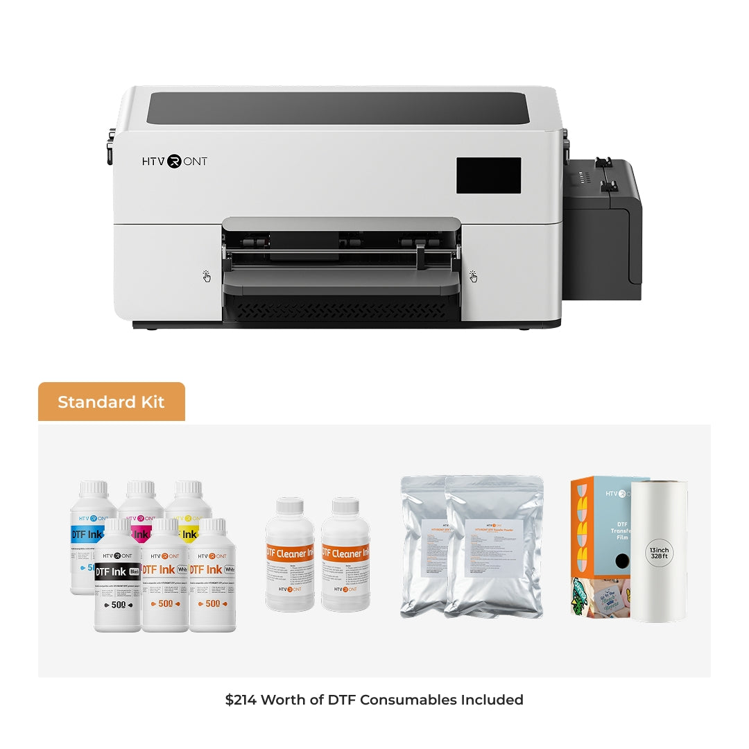 D2 DTF Printer Standard Kit - CMYK Ink, Cleaner Ink, DTF Powder, DTF sheets