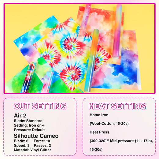 Tie-Dye Patterned Heat Transfer Vinyl Bundle - 12"x10" 10 Sheets