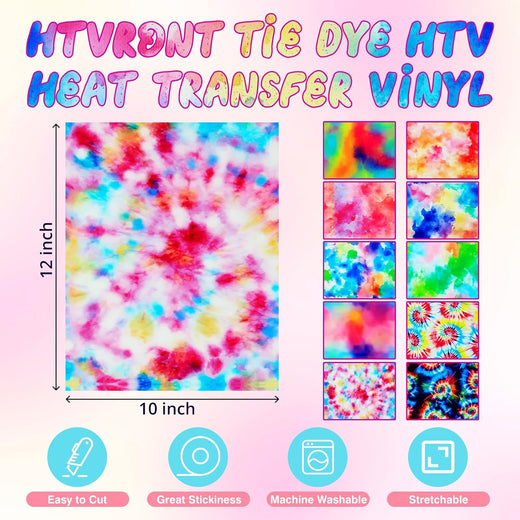 Tie-Dye Patterned Heat Transfer Vinyl Bundle - 12"x10" 10 Sheets