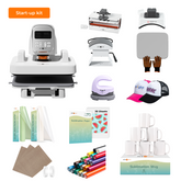 HTVRONT A100 auto heat press start-up kit with tumbler, hat attachments, sublimation blanks, vinyl, and accessories for beginners
