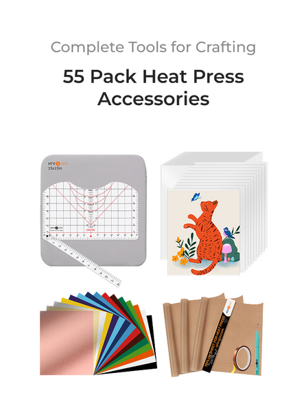 55 Pack Heat Press Accessories set with tools on a white background