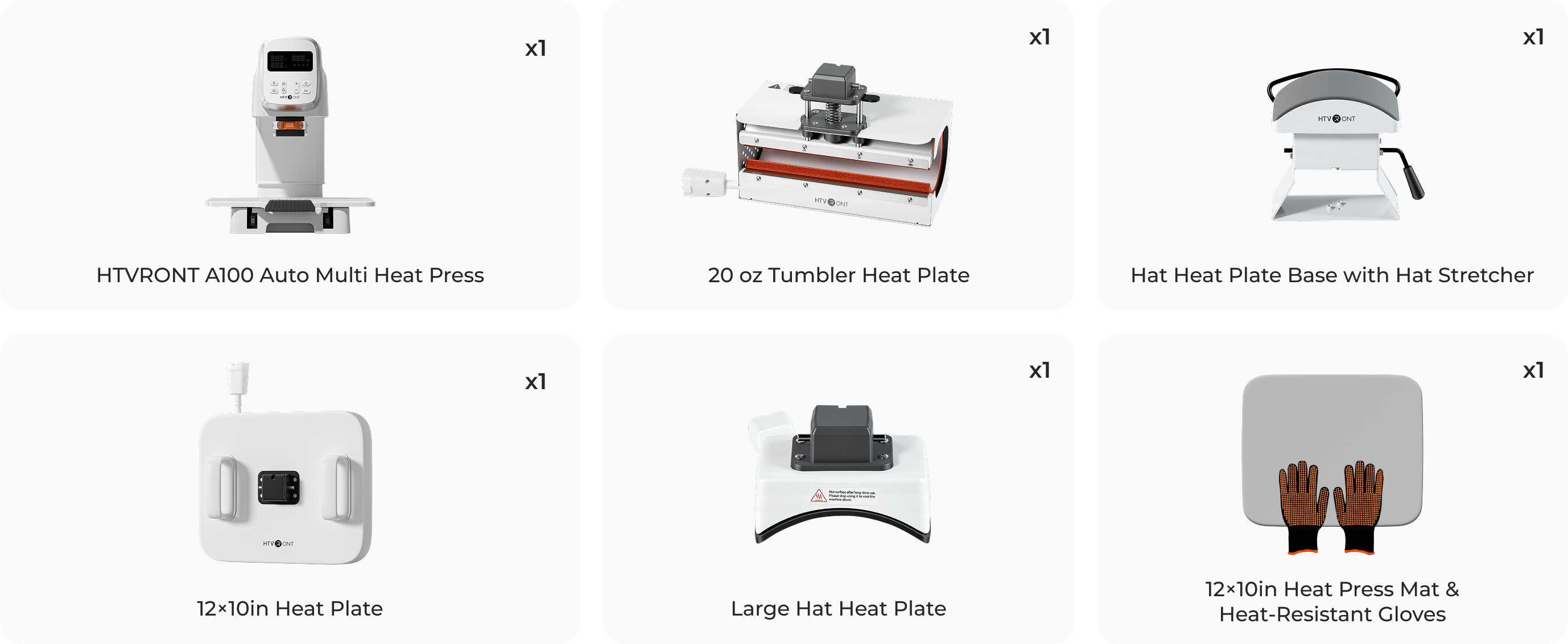 Set of heat press tools with labels on a white background