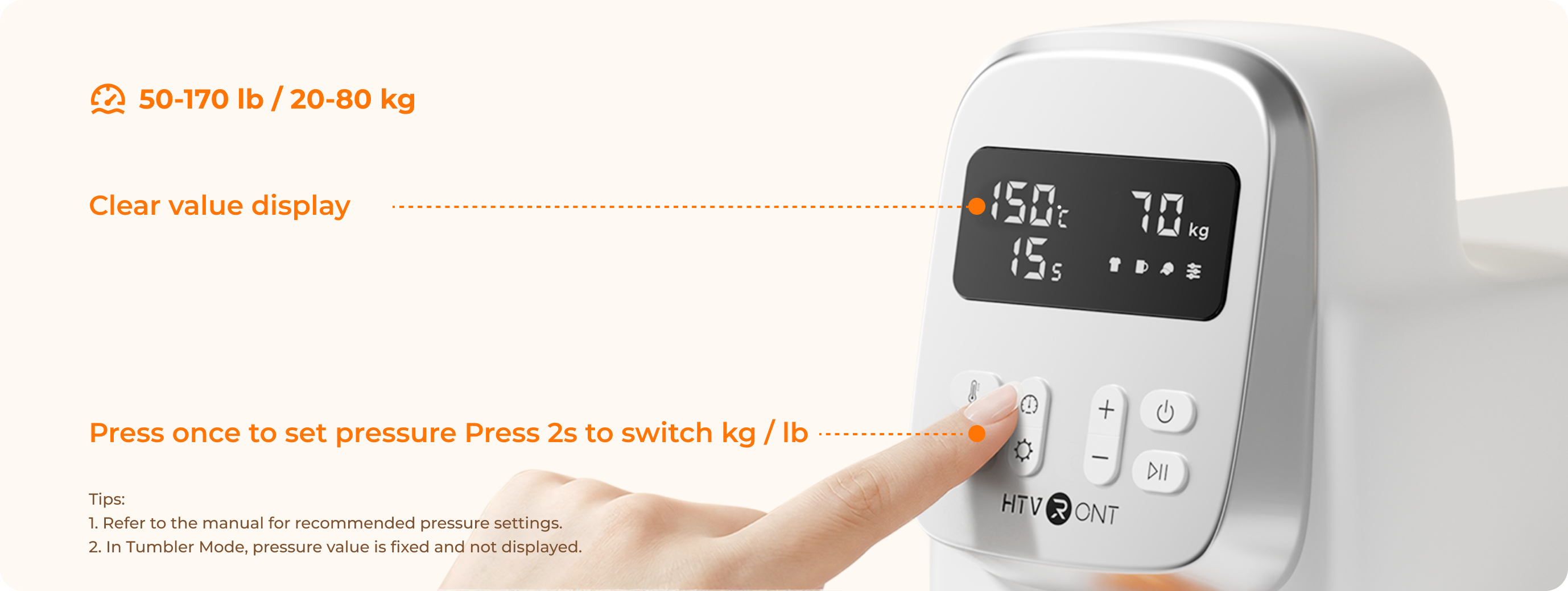 Digital pressure gauge with clear value display and user instructions on a white background
