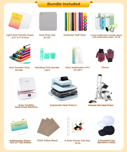 [All in one kit]HTVRONT Auto heat press 2+Tumbler press+Manual Hat Press+All in One Bundle