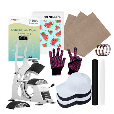 HTVRONT Manual Hat Heat Press Machine 110V, Essential Bundle - White