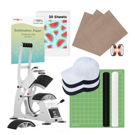 HTVRONT Manual Hat Heat Press Machine 110V, Essential Bundle - White