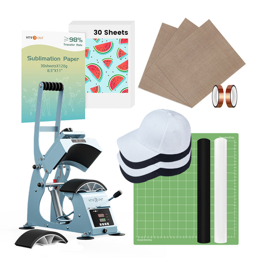HTVRONT Manual Hat Heat Press Machine 110V, Essential Bundle - Light Blue