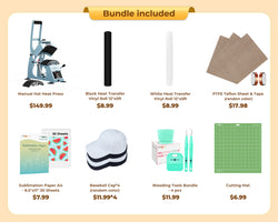 HTVRONT Manual Hat Heat Press Machine 110V, Essential Bundle - White
