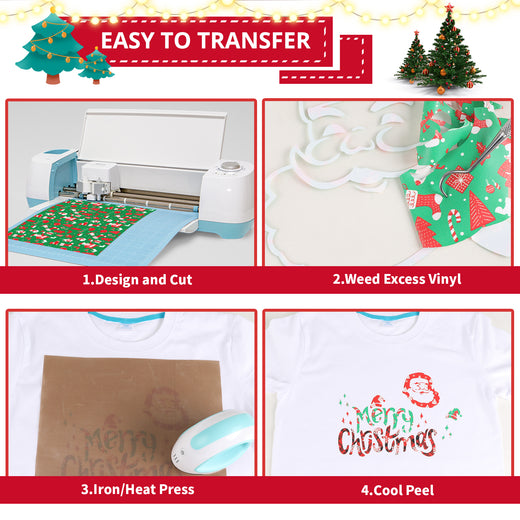 Christmas Patterned Heat Transfer Vinyl Roll - 12"x5 Ft (4 Colors)