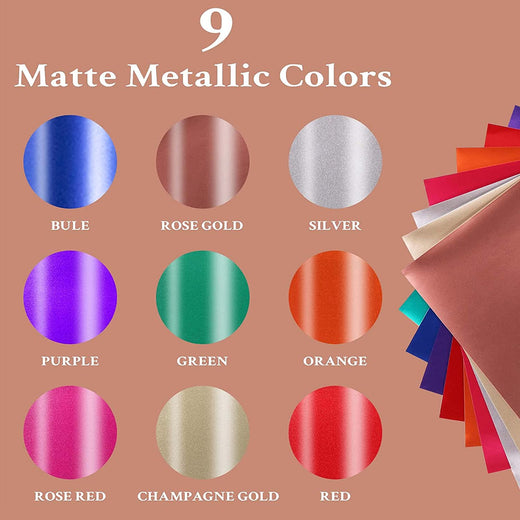 Matte Matallic Adhesive Vinyl Bundle - 12" x 12" 9 Pack （9 Assorted Colors）