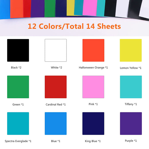 Glossy Adhesive Vinyl Bundle - 12" x 12" 14 Pack (12 Assorted Colors)