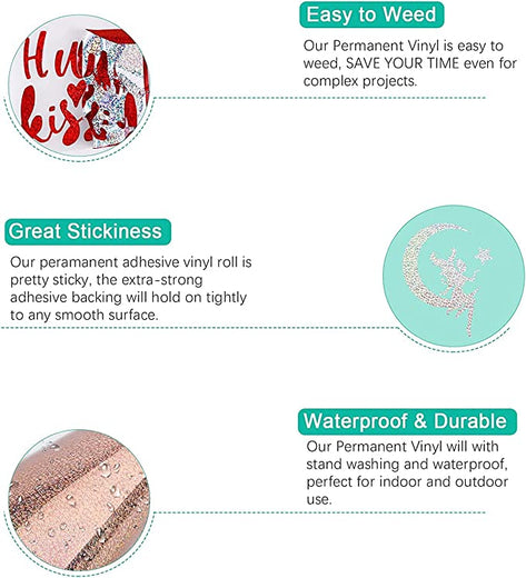 Glitter Vinyl Permanent Vinyl Circles Adhesive Vinyl -12inches x 12inches,4  Vinyl Sheets for DIY Decoration,Vinyl for All Kinds of Cutting Machines