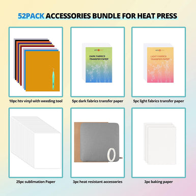 Heat Press Accessories Bundle for Easy Craft - 52 Pcs