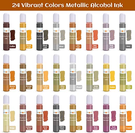 Metallic Alcohol Ink Set - 24 Vibrant Colors 10ml/0.35oz Each