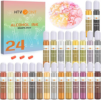Metallic Alcohol Ink Set - 24 Vibrant Colors 10ml/0.35oz Each [Clearance Sale]