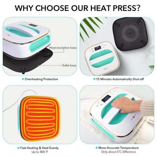 Portable Heat Press 10x10 Inch Easy Press 800W Mini Heat Press