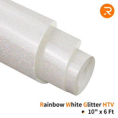 HTVRONT 10X10ft/8ft/6ft Rainbow White Glitter Heat Transfer Vinyl